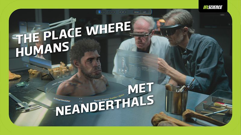checking out a neanderthal sculpture