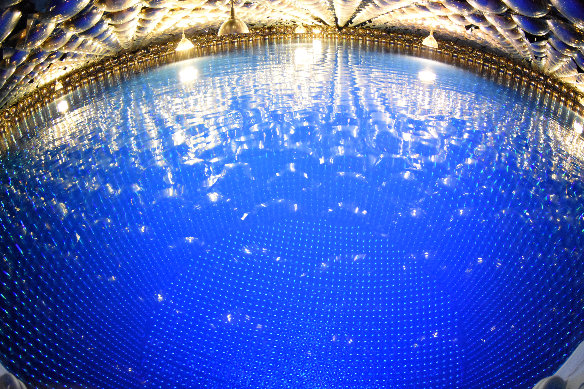 The interior of super kamiokande now filled with water.