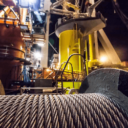 The foundation of an offshore windturbine and the cable that takes electricity to shore from one of Ørsted's established windfarms