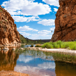 Finke River slinks through the Glen Helen Gorge in the Northern Territory of Australia.